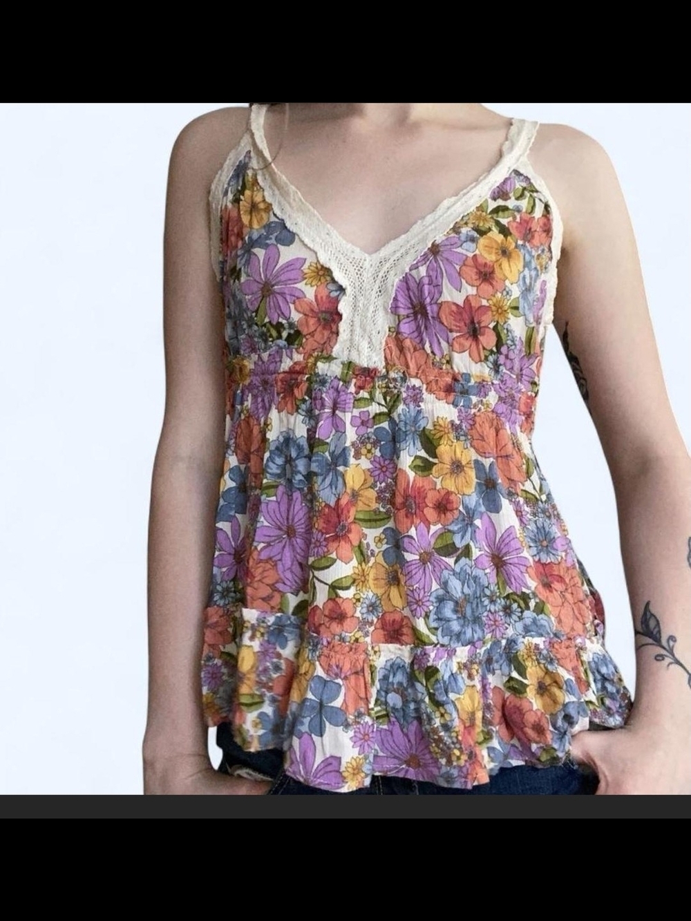 Angie Floral Lace-Trim Cami in Purple, Orange, Yellow, Blue & Green